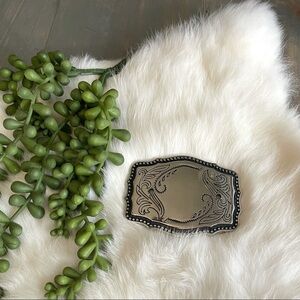 Belt Buckle Floral Silver & Black Rodeo Western